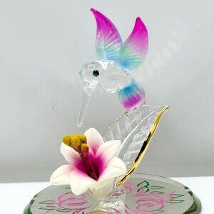 Hummingbird Figurine Glass Bird Miniature Lily Flower Mom Gift Collectible Decor